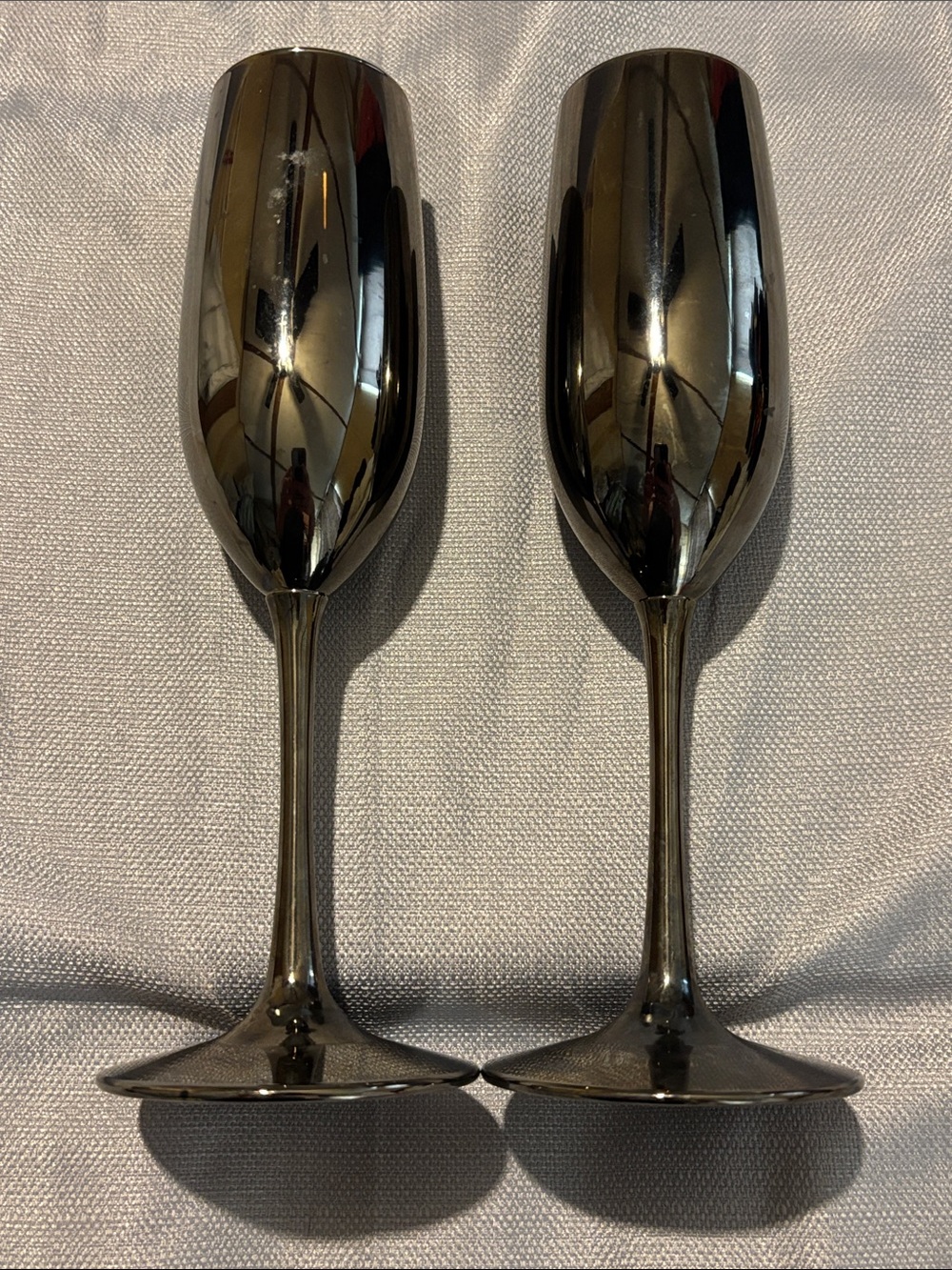 Metallic Black Glass Champagne Flutes - Set of 2